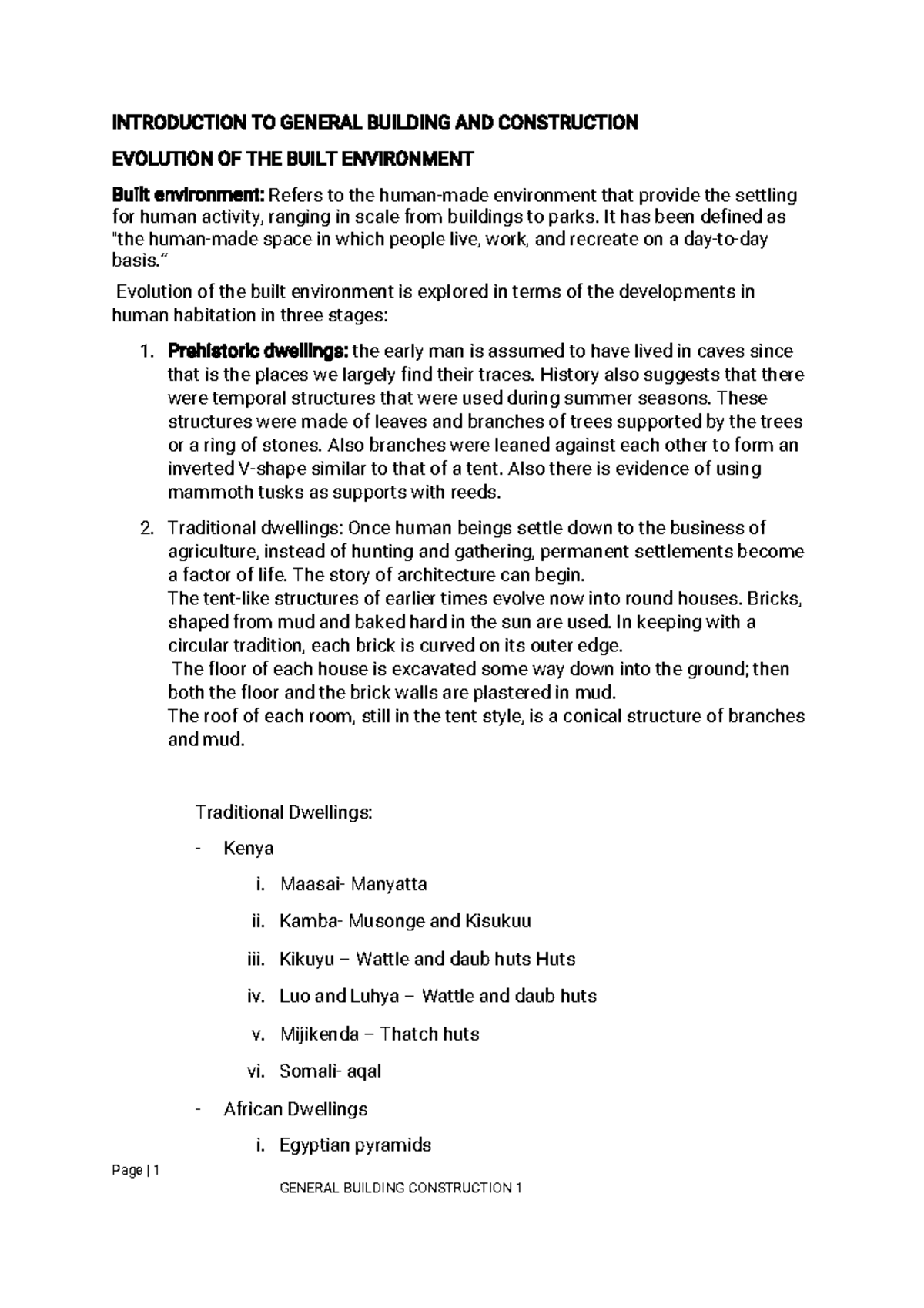 Diploma Year 1: General Building & Construction Notes on Built ...