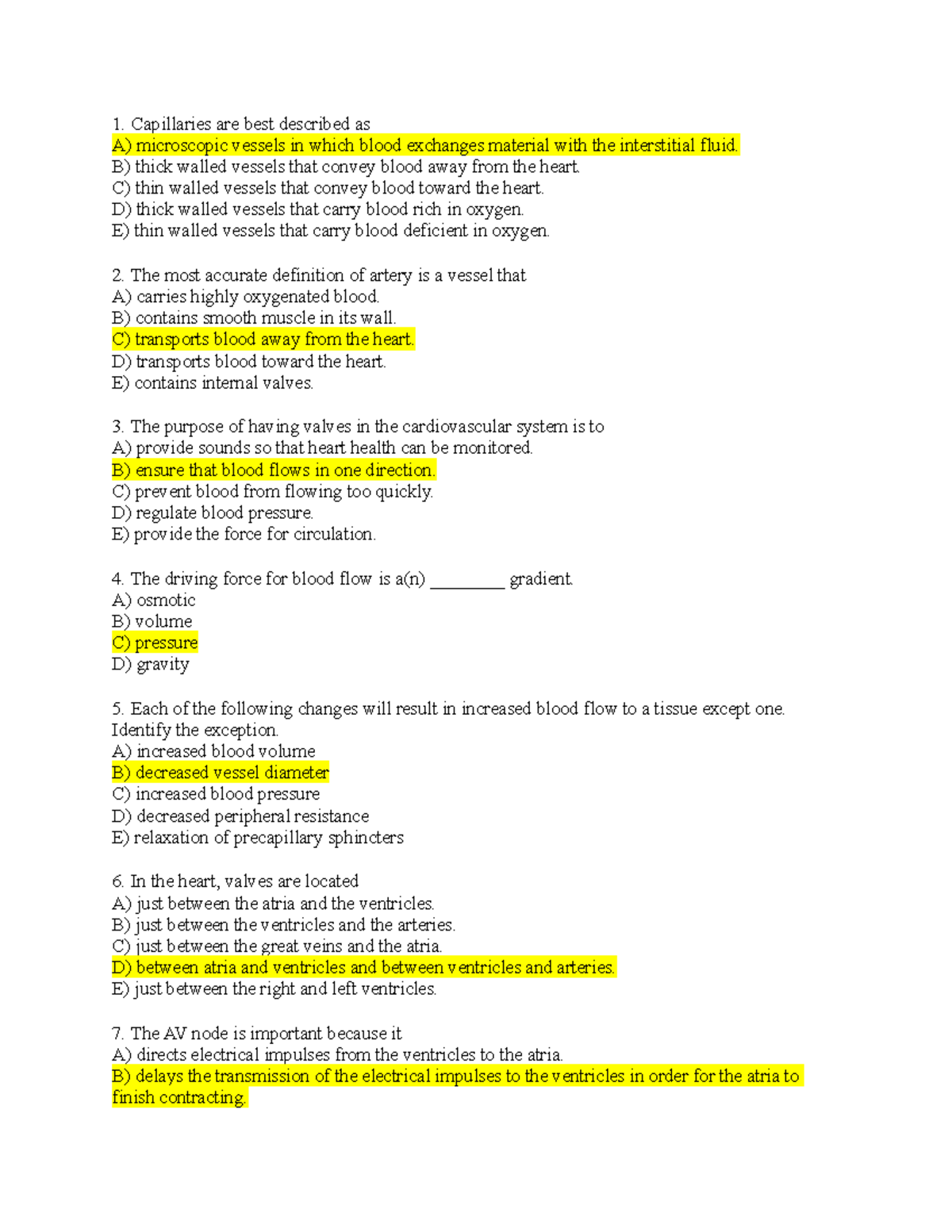 Cardiovascular System Practice Exam Questions for BIOL 101 - Studocu