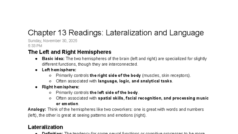 Chapter 13: Lateralization and Language - Insights into Brain Functions ...