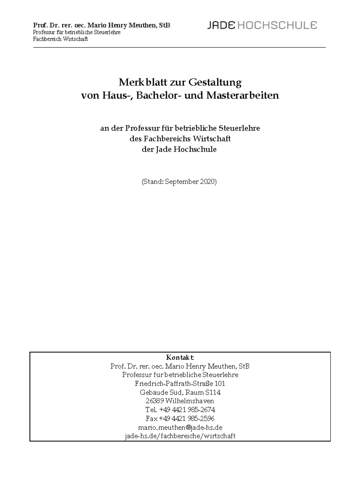 Leitfaden zur Erstellung wissenschaftlicher Arbeiten an der Jade HS ...