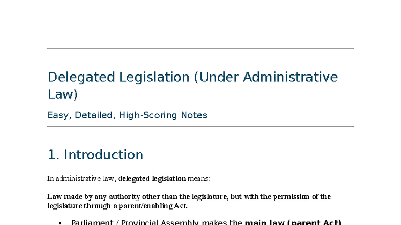 Delegated Legislation Under Administrative Law: Detailed Notes - Studocu