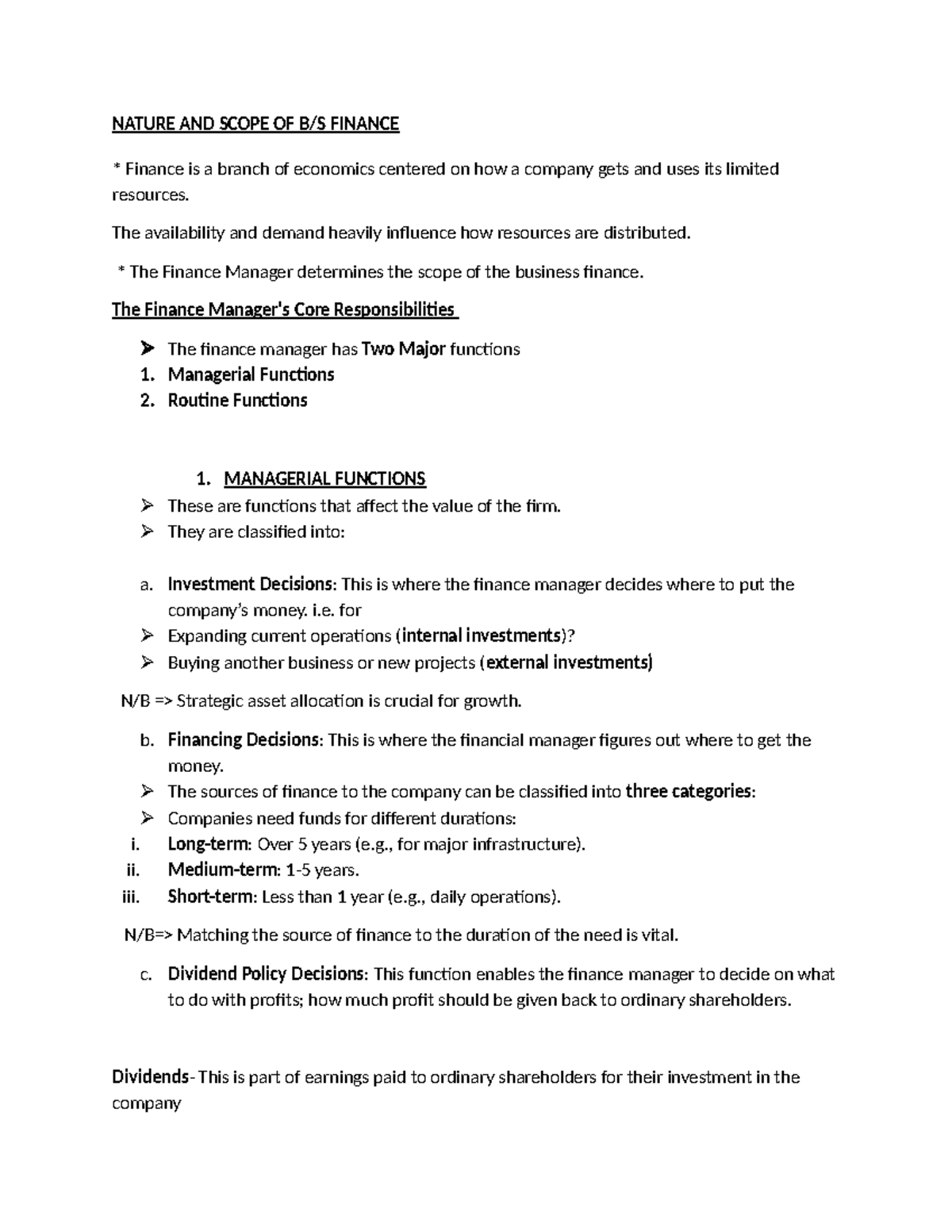 Business Finance Summary: Nature and Scope of Finance - Studocu