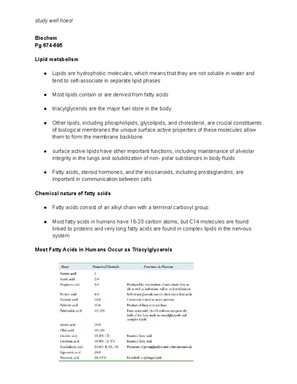 Lipid Metabolism Notes for Biochem 674: Overview & Key Concepts - Studocu