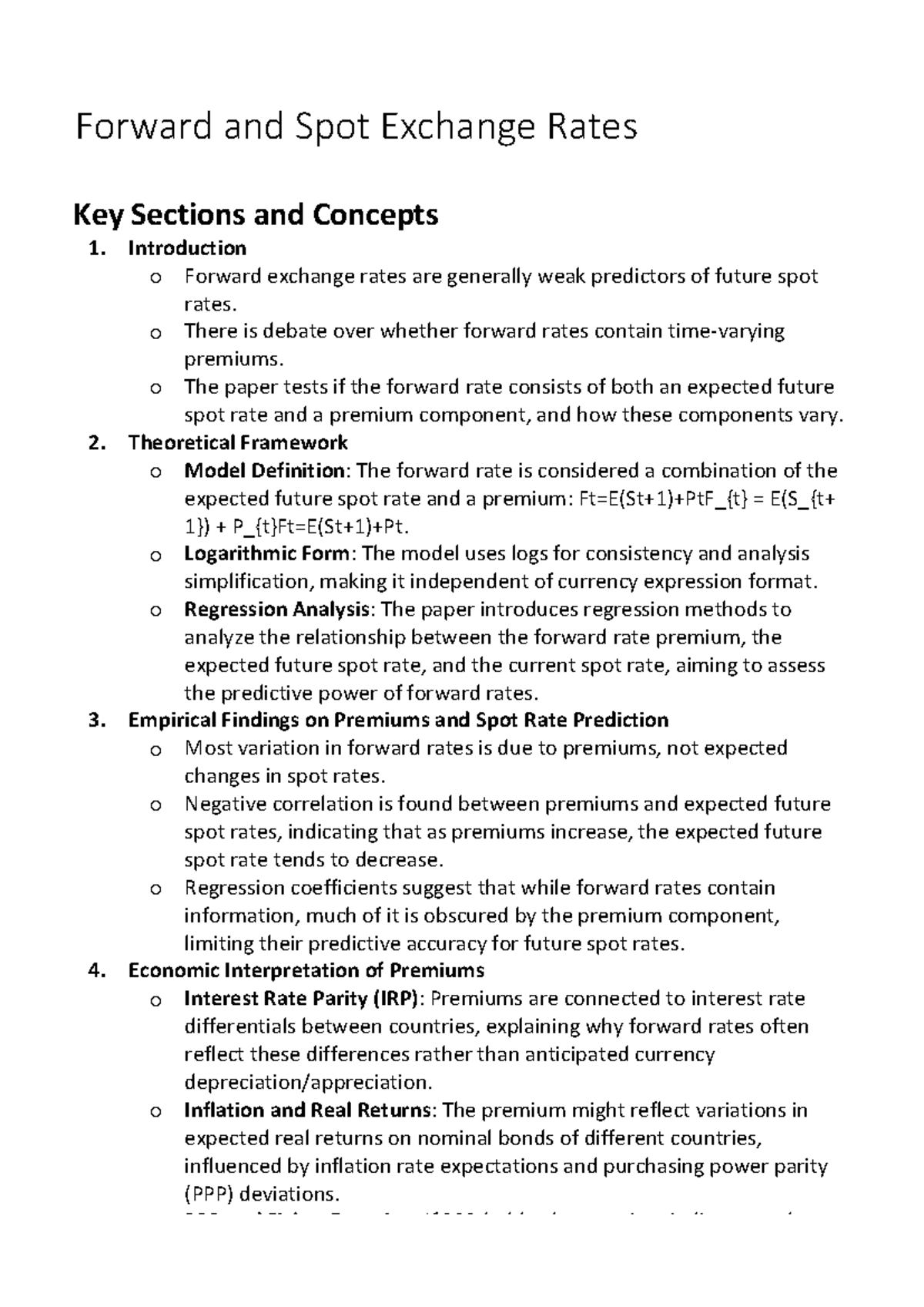 Forward and Spot Exchange Rates Analysis: Premiums and Predictions ...