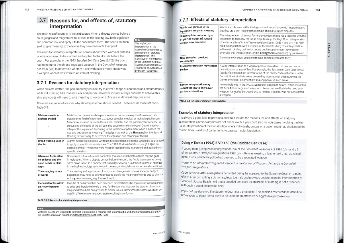 112 LEGAL STUDIES VCE UNITS 3 4 STUDY NOTES: CHAPTER 3 Statutory ...