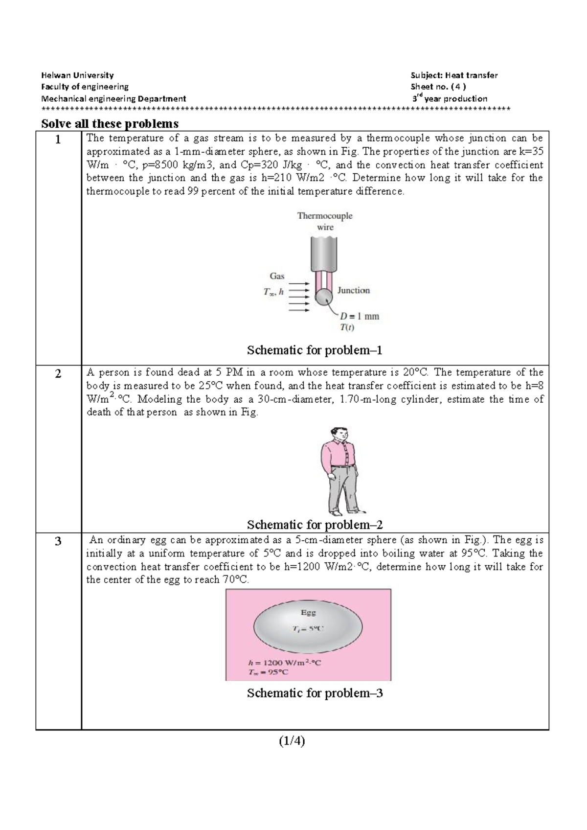S-H-F-V Heat Transfer Problems Sheet for Mechanical Engineering 3rd ...