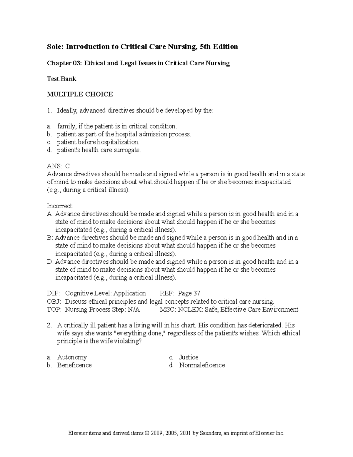 Chapter 03 Ethical & Legal Considerations in Critical Care Nursing ...