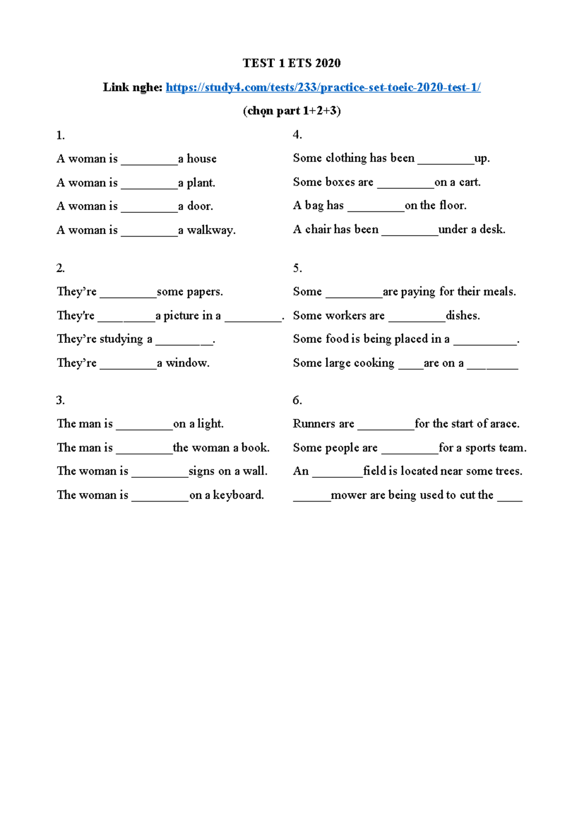 LC TEST 1 ETS 2020 Listening Practice - Complete Exercise Answers - Studocu