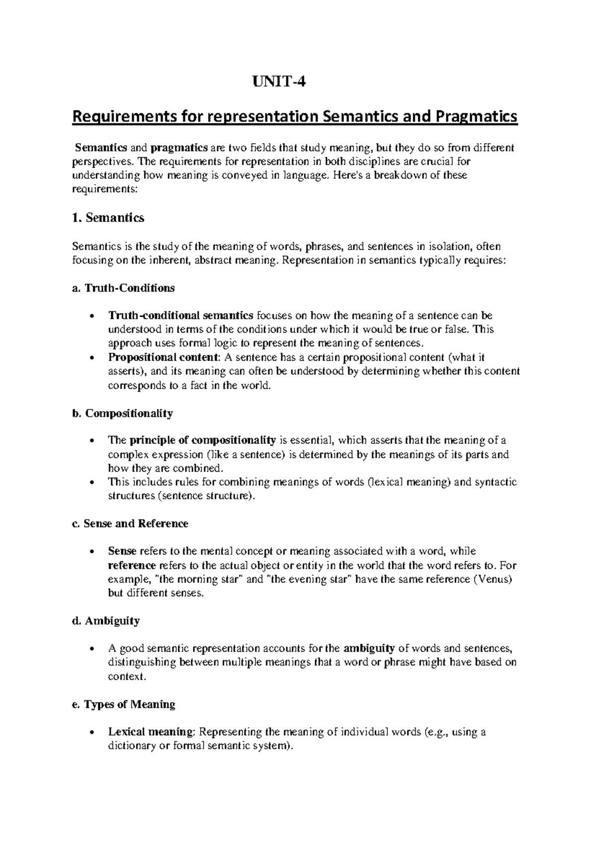 UNIT 4 NLP Notes: Semantics, Pragmatics, and Representation ...