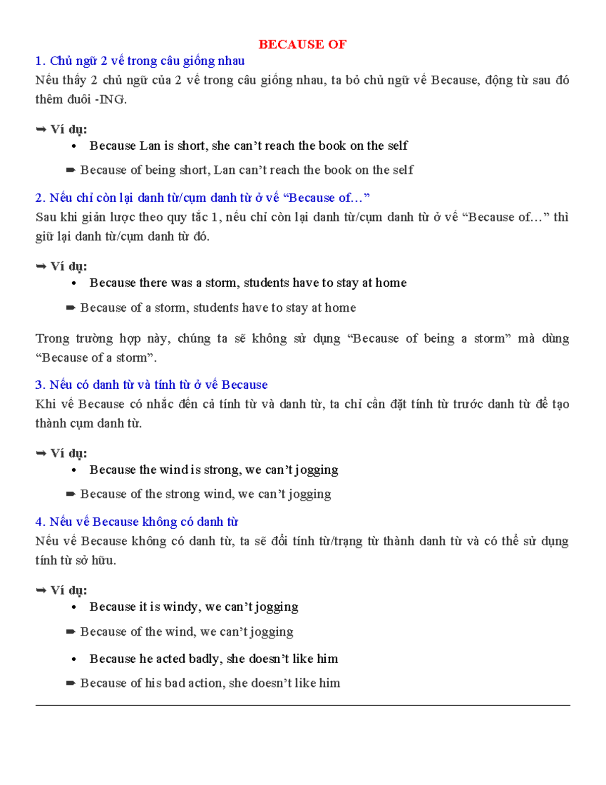 BECAUSE OF: Simplifying Sentences with 
