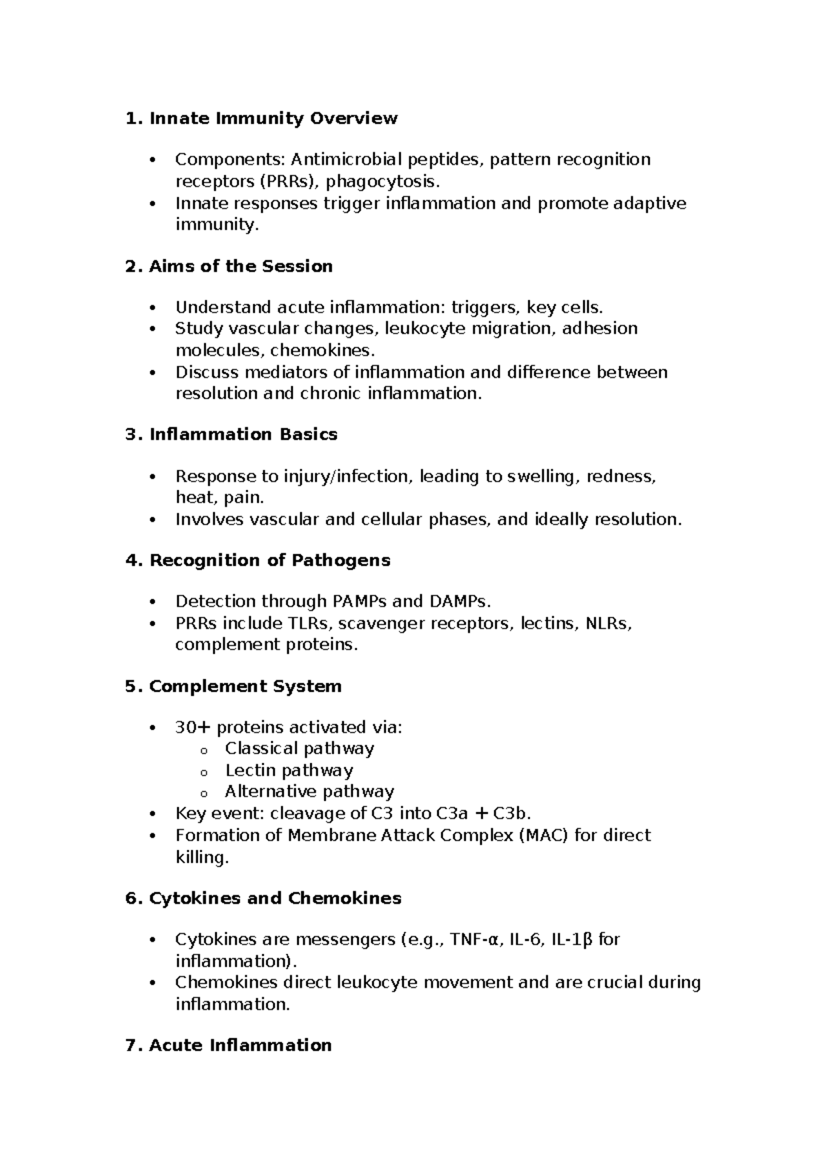 INIM0005 - Overview of Innate Immunity and Acute Inflammation Notes ...