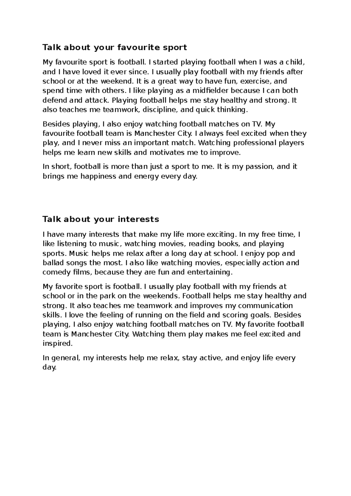 Football: My Passion and Interests in Sports and More - Studocu
