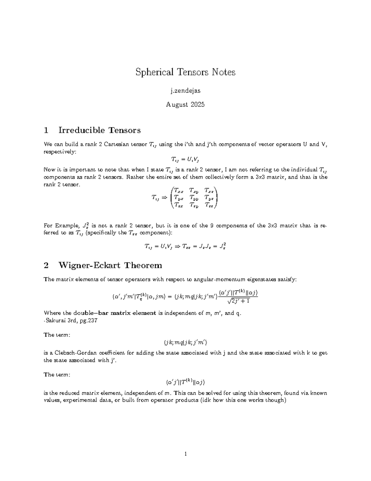 Spherical Tensors Notes: Irreducible Tensors Overview (PHYS 101) - Studocu