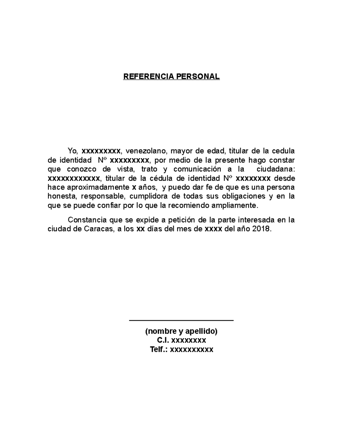Formato de Referencia Personal - Recomendación de Confianza - Studocu, image size:1200x1553