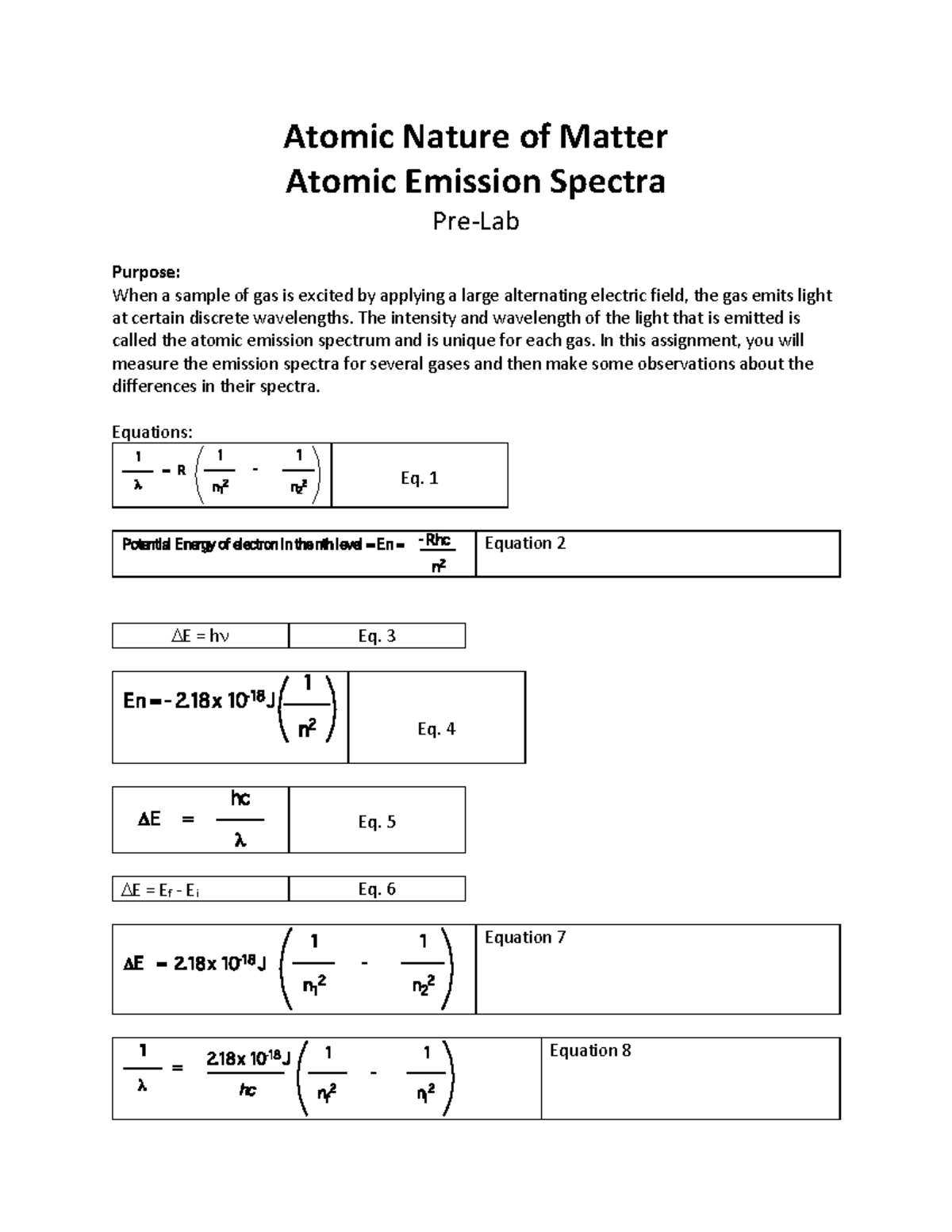 Hydrogen Line Spectra: Virtual Pre-Lab for Emission Analysis - Studocu