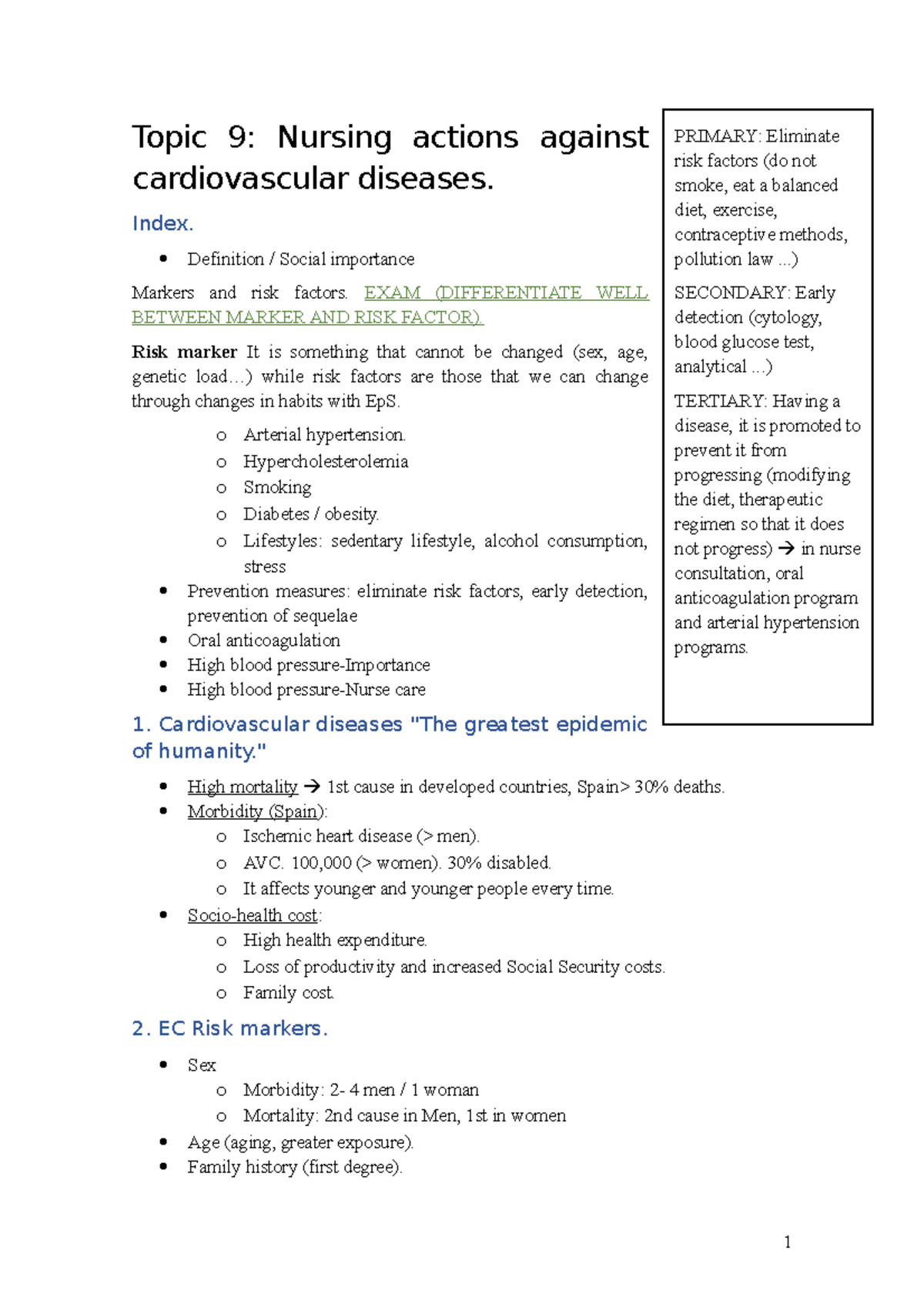 Unit 9 - Lecture Notes on Cardiovascular Disease Prevention - Studocu