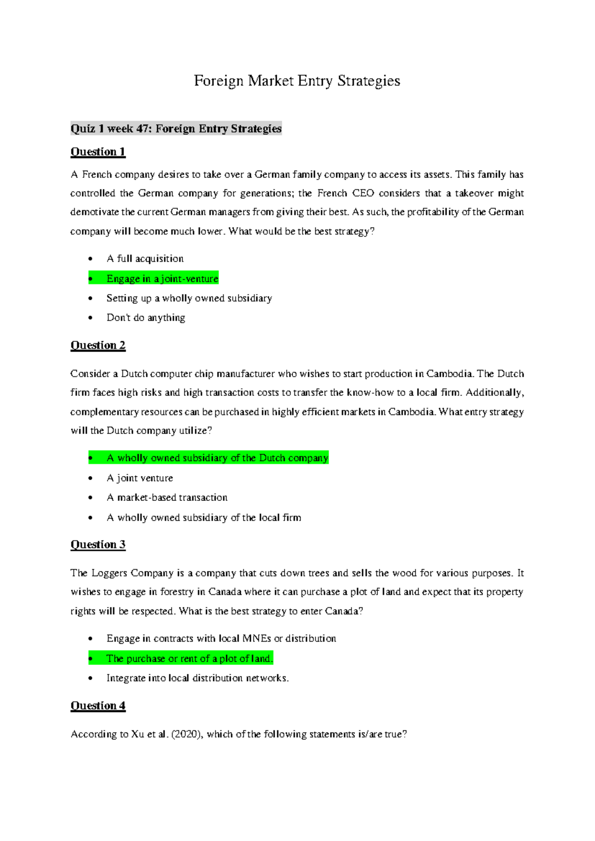 Foreign Market Entry Strategies Quiz - Week 47 to Week 50 Insights ...