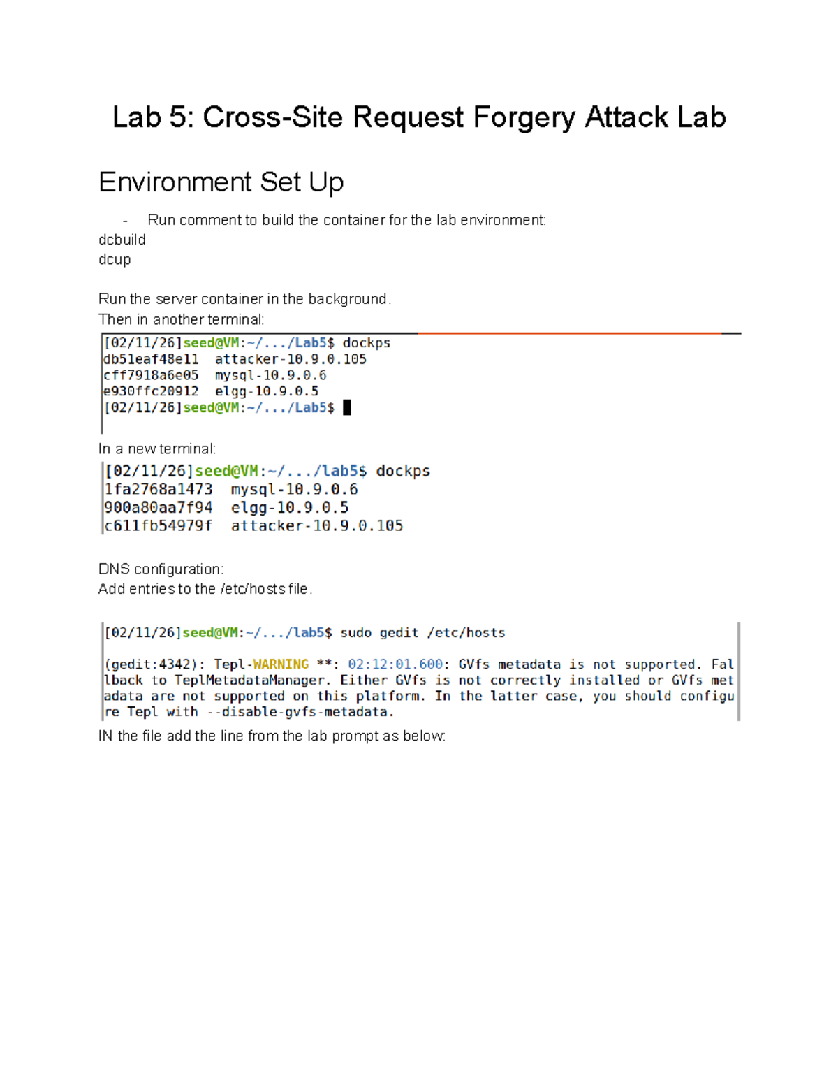 CS165 Lab 5: Setting Up Request Forgery Attack Environment - Studocu