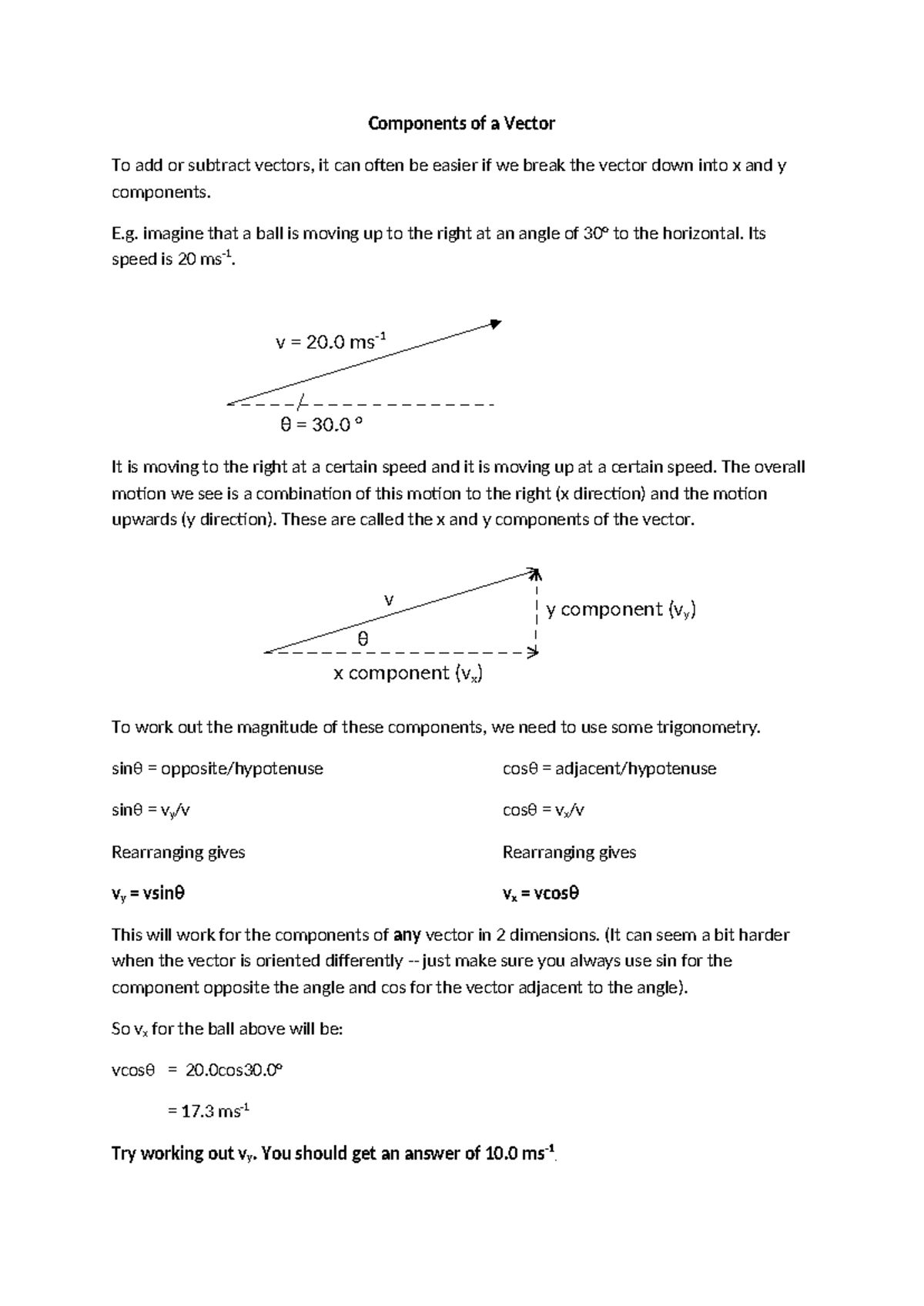 Components of a vector - Components of a Vector To add or subtract ...