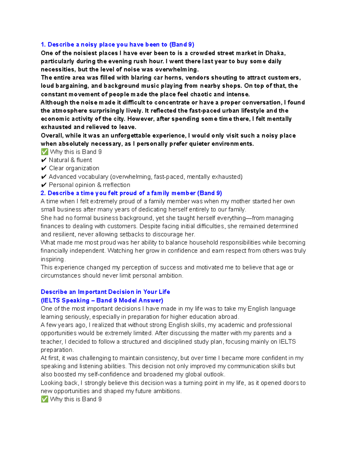 IELTS Speaking Band 9 Model Answers: Personal Experiences & Reflections ...