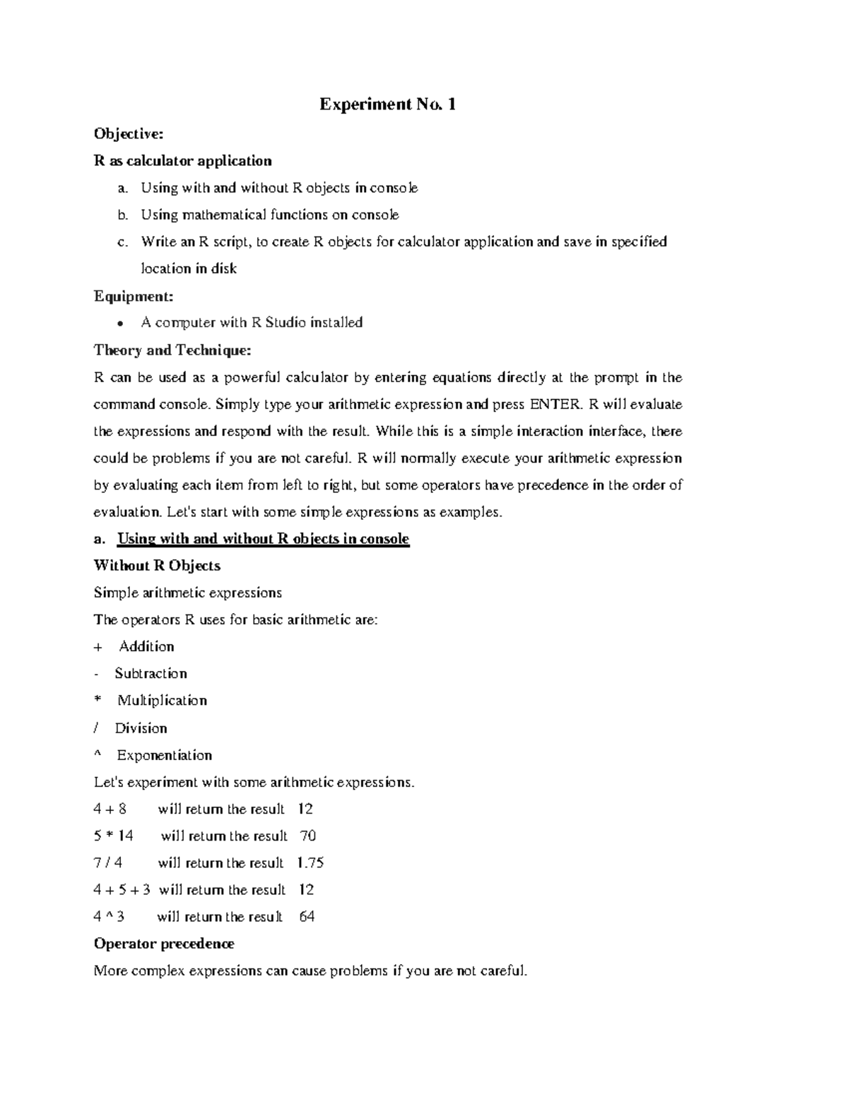MDAF 101: R as Calculator & Descriptive Statistics Lab Report - Studocu