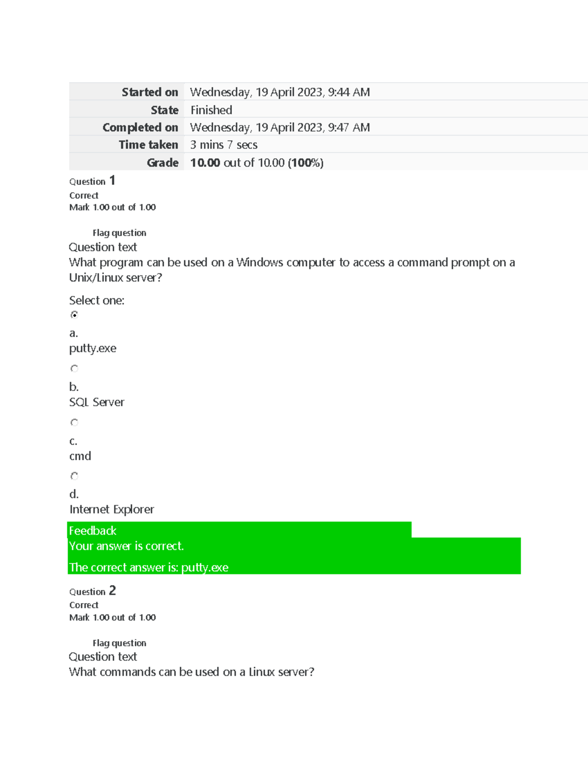 Web Programming 2 self-quiz Unit2 - Started on Wednesday, 19 April 2023 ...
