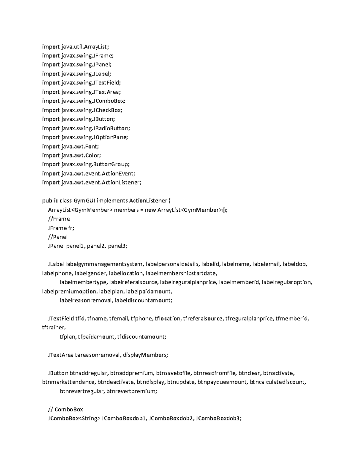 Java GUI Implementation for Gym Management System - SDS - Studocu