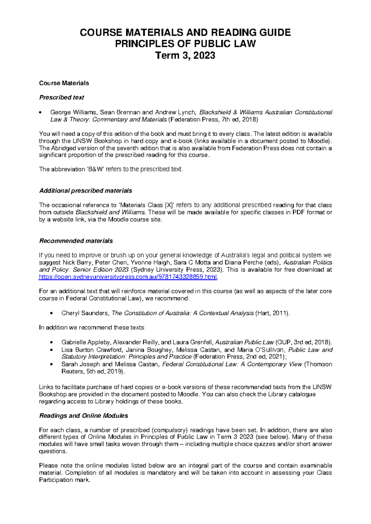 Reading Guide for Principles of Public Law - PPL T3 2023 - Studocu