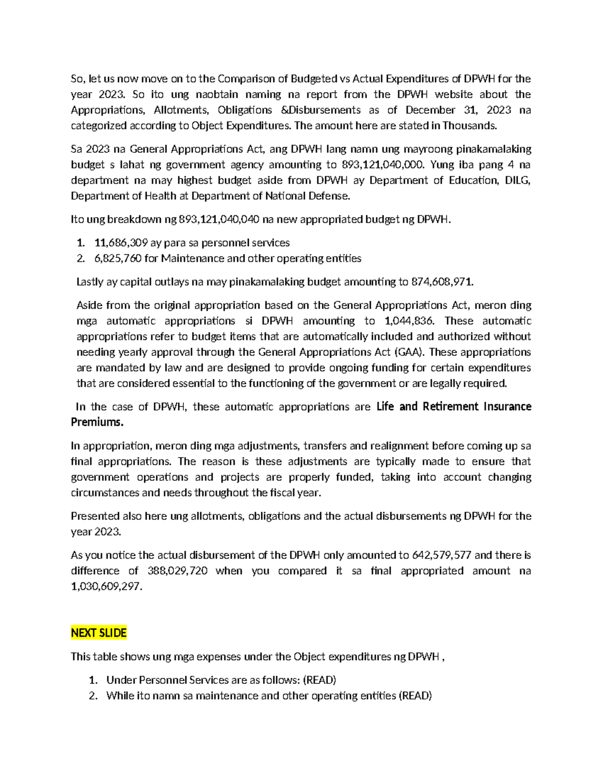 DPWH reporting .doc - So, let us now move on to the Comparison of ...
