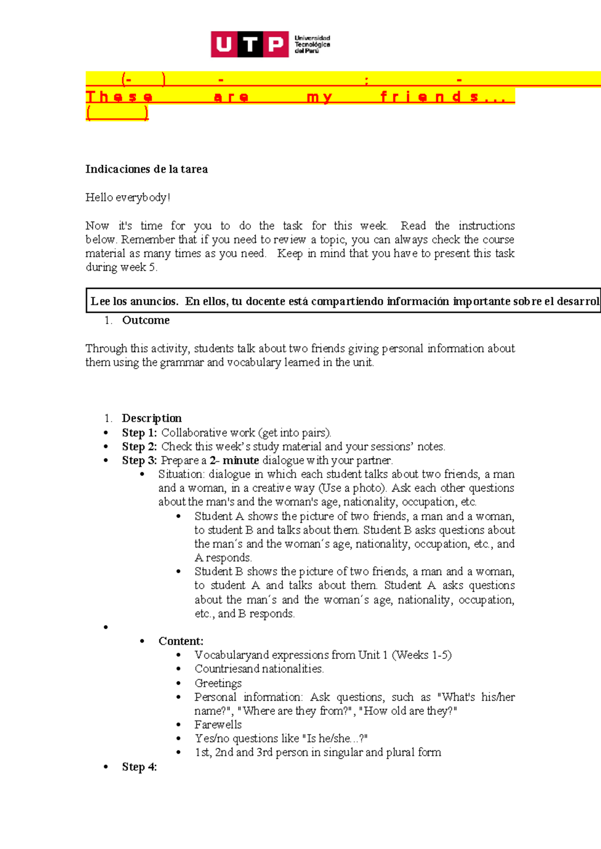 🔴 (AC-S05) Week 5 - Task Assignment: Talking About Friends (TA1) - Studocu