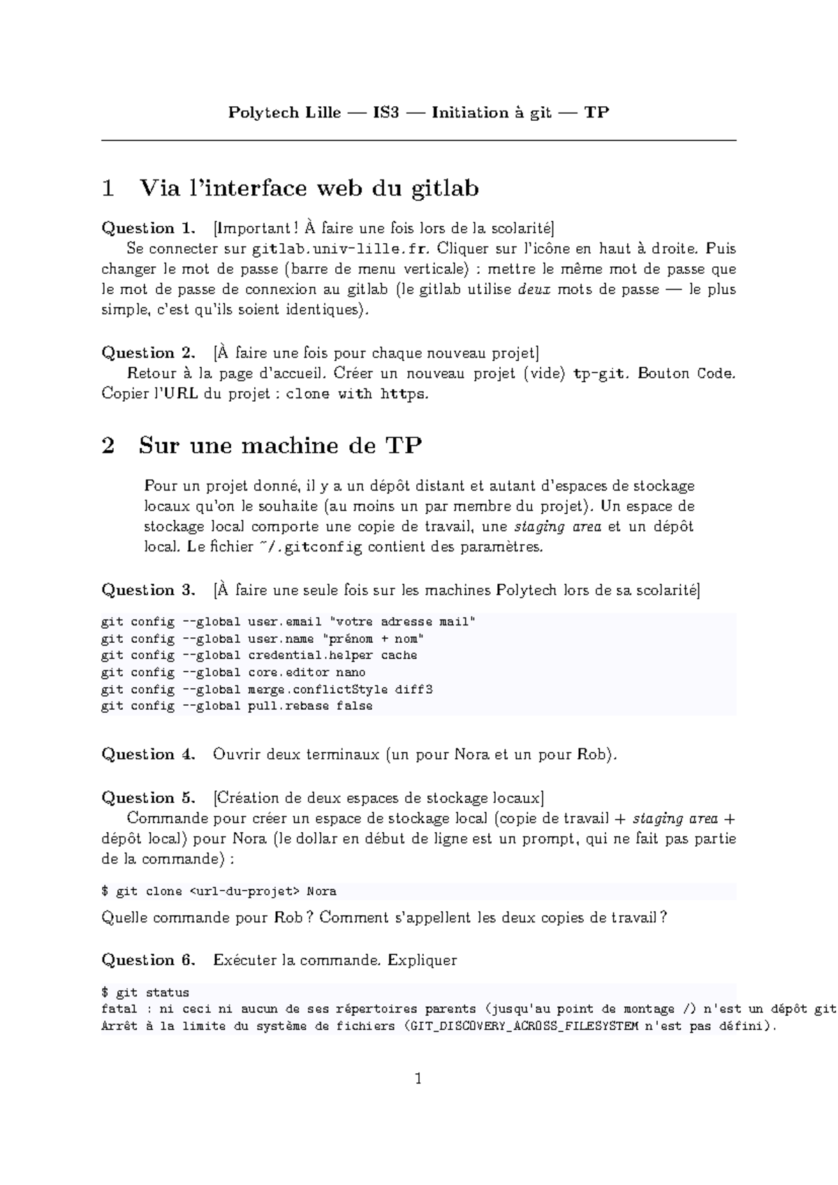TP1 - Initiation à Git et Gestion de Projets avec GitLab IS3 - Studocu