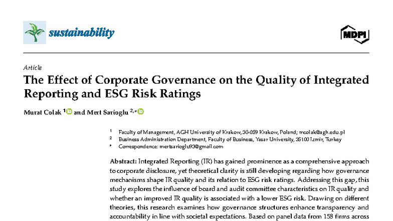 The Impact of Corporate Governance on Integrated Reporting Quality and ...