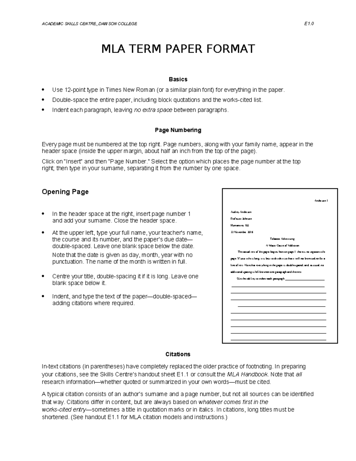 MLA Term Paper Format Guidelines for Humanities 103 Students - Studocu