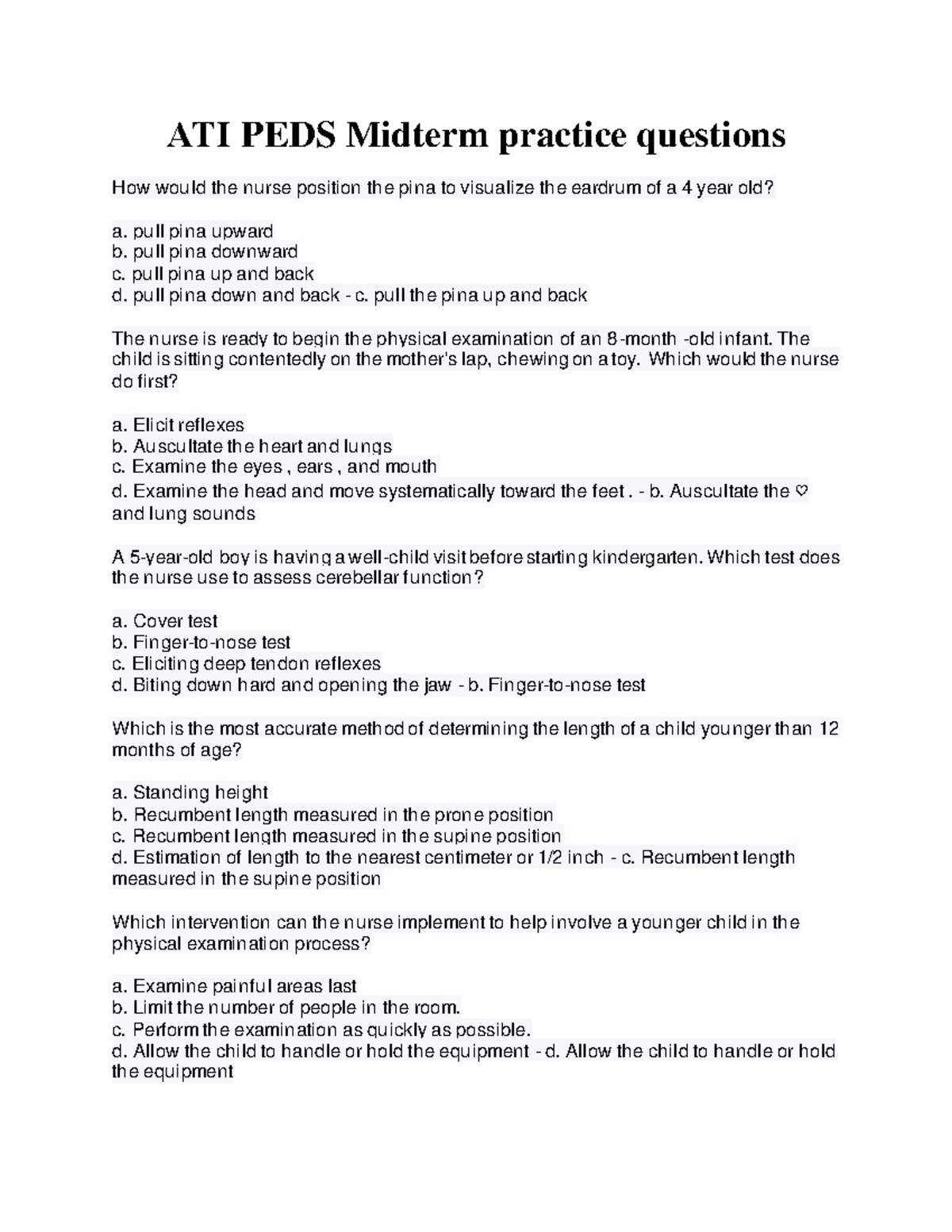 ATI PEDS Midterm Practice Questions: Comprehensive Review & Quiz Prep ...