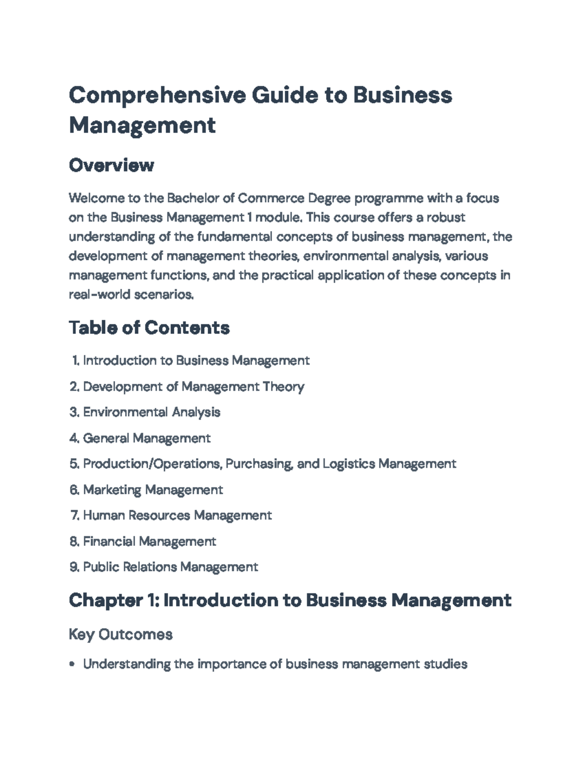 Comprehensive Business Management Guide for Bachelor of Commerce ...