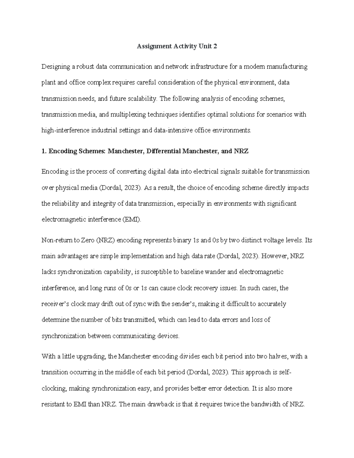 Assignment Activity Unit 2 - CS 2204-01: Data Comm & Network Design ...
