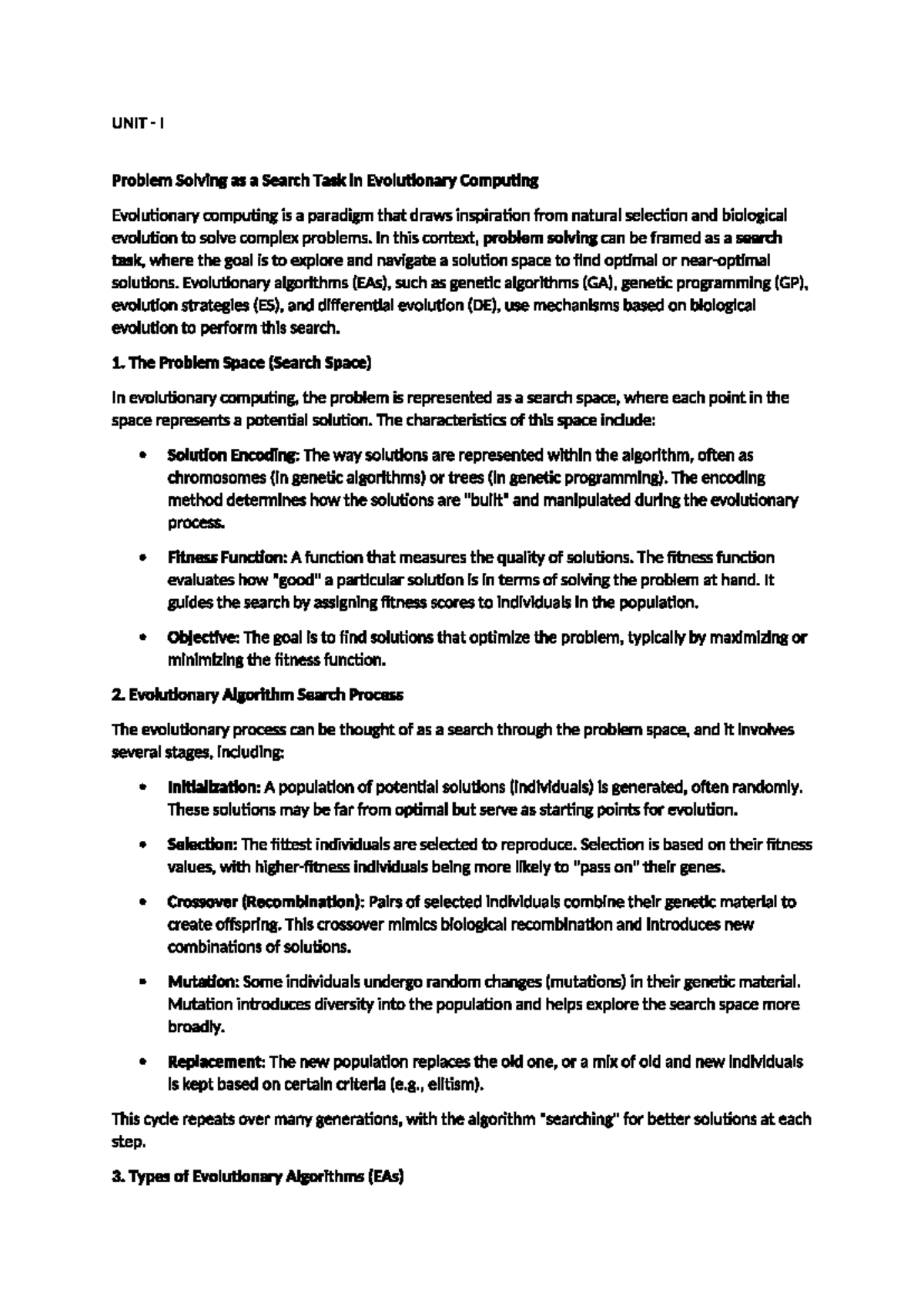 NIC1 - Unit I: Problem Solving as a Search Task in Evolutionary ...