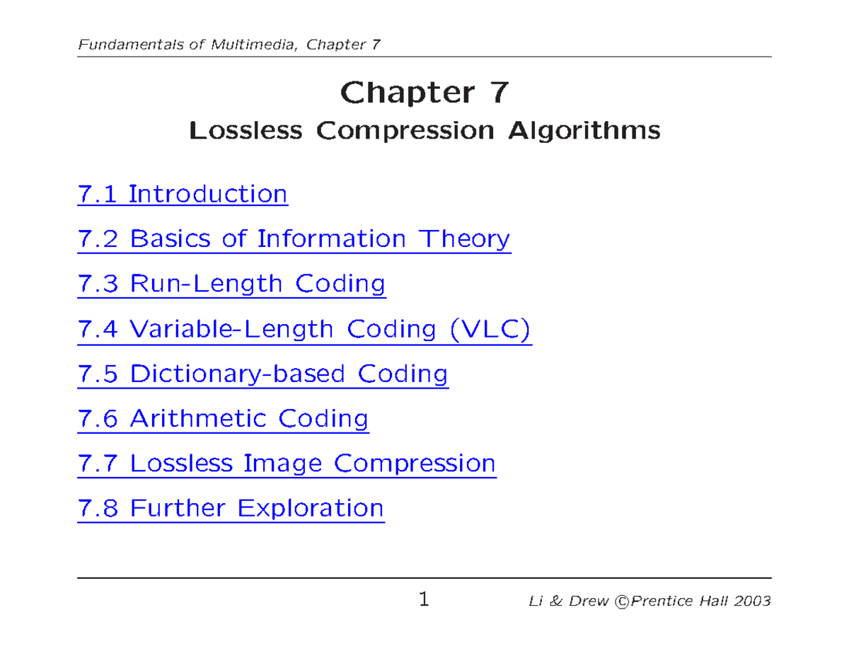 Lecture 08 - Lossy and Lossless Compression Algorithms Overview - Studocu