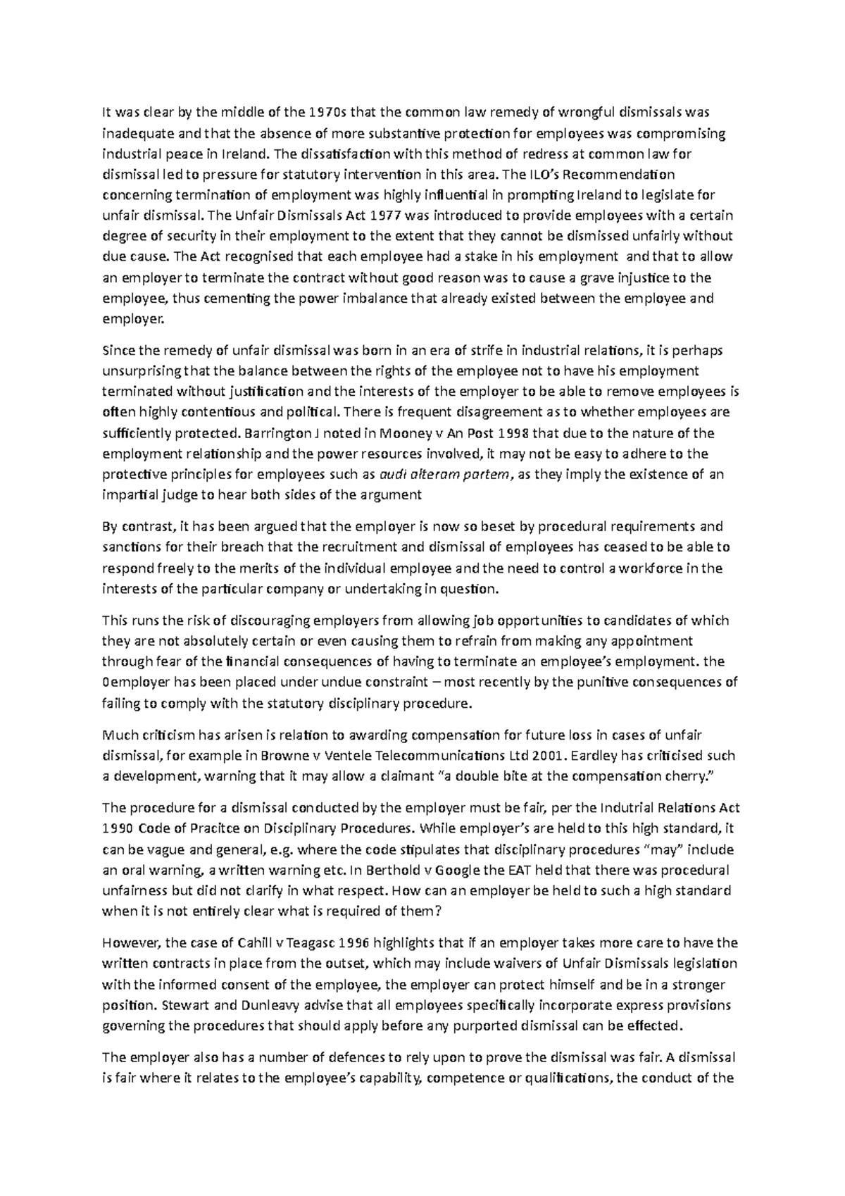 Wrongful Dismissal Lecture Notes (LAW 101) - Common Law Protections ...