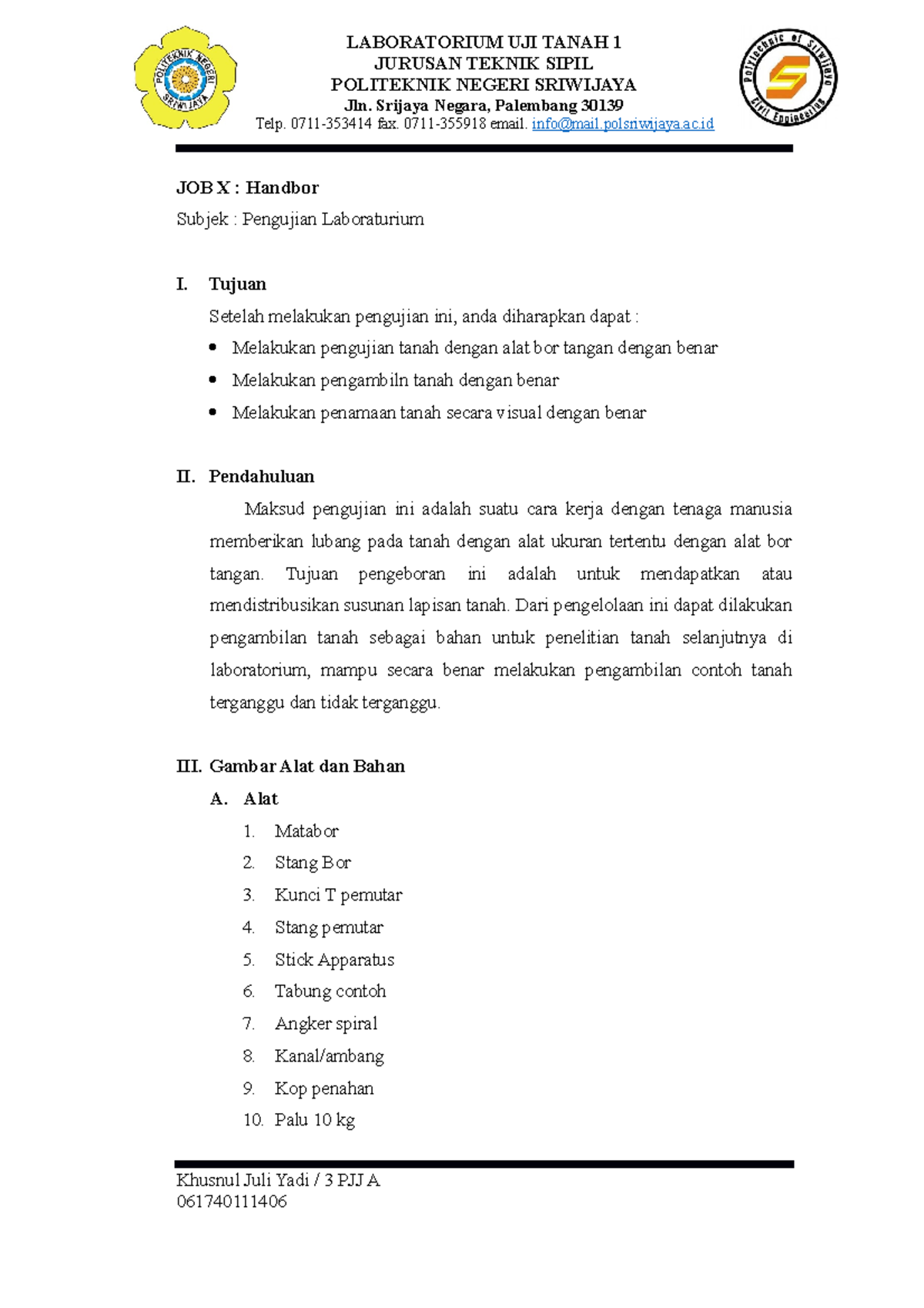 JOB 10: Prosedur dan Teknik Pengambilan Sampel Tanah dengan Hand Bor ...