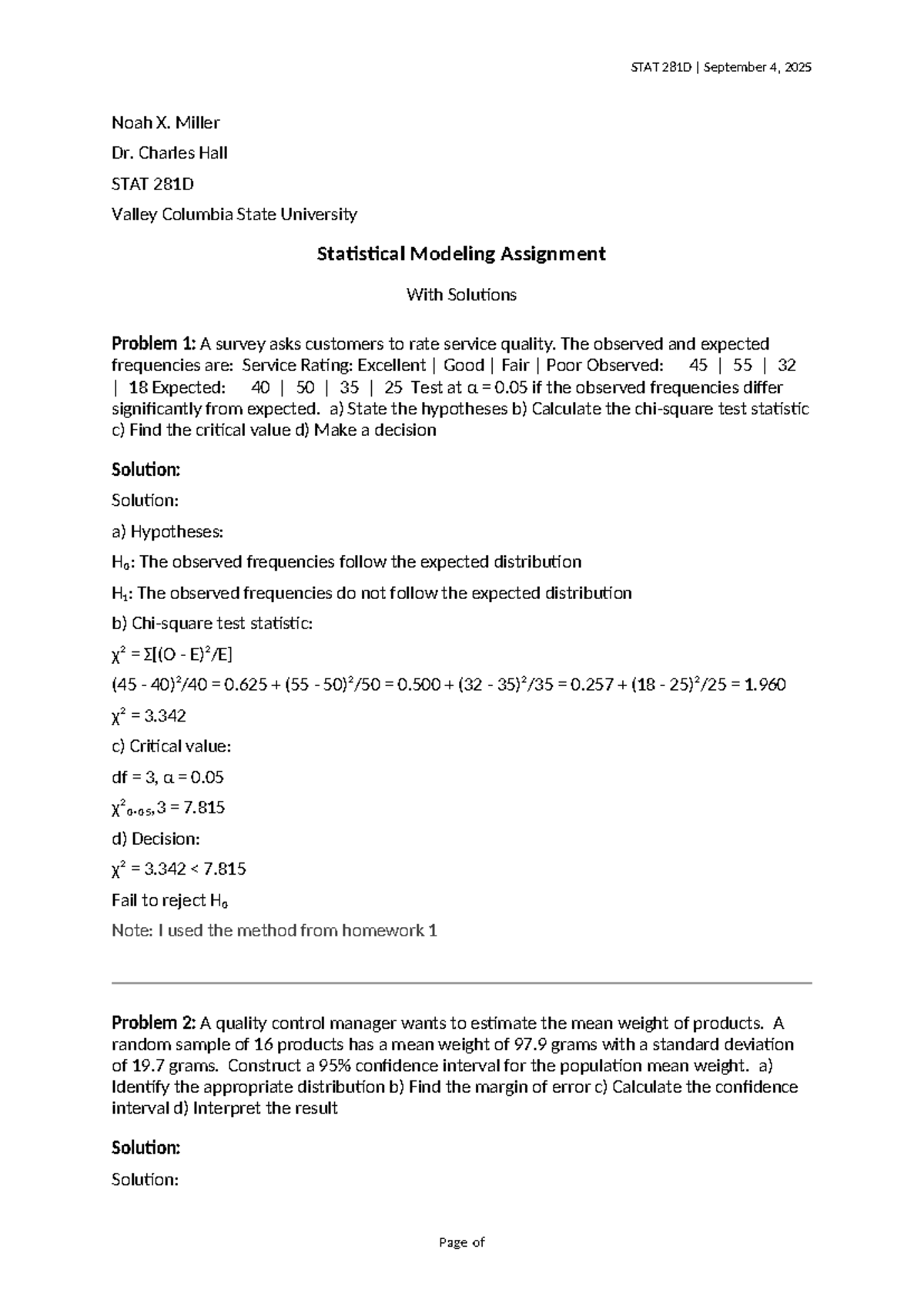 STAT 281D Statistical Modeling Assignment Solutions - Studocu