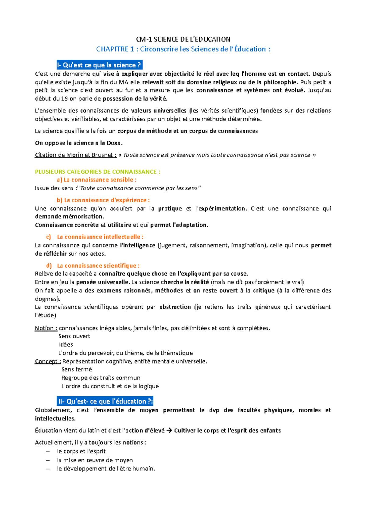 Cours Science DE Leduc - Chapitre 1: Introduction aux Sciences de l ...