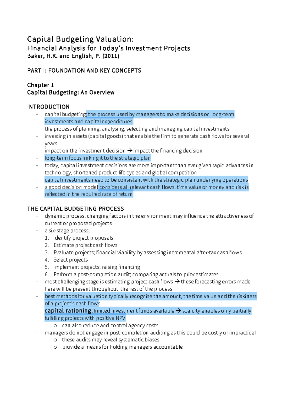 CB Valuation Notes - Comprehensive Overview of Capital Budgeting - Studocu