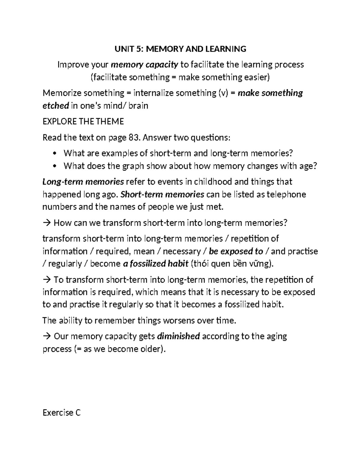 [Session 13] Lecture notes - UNIT 5: MEMORY AND LEARNING Improve your ...