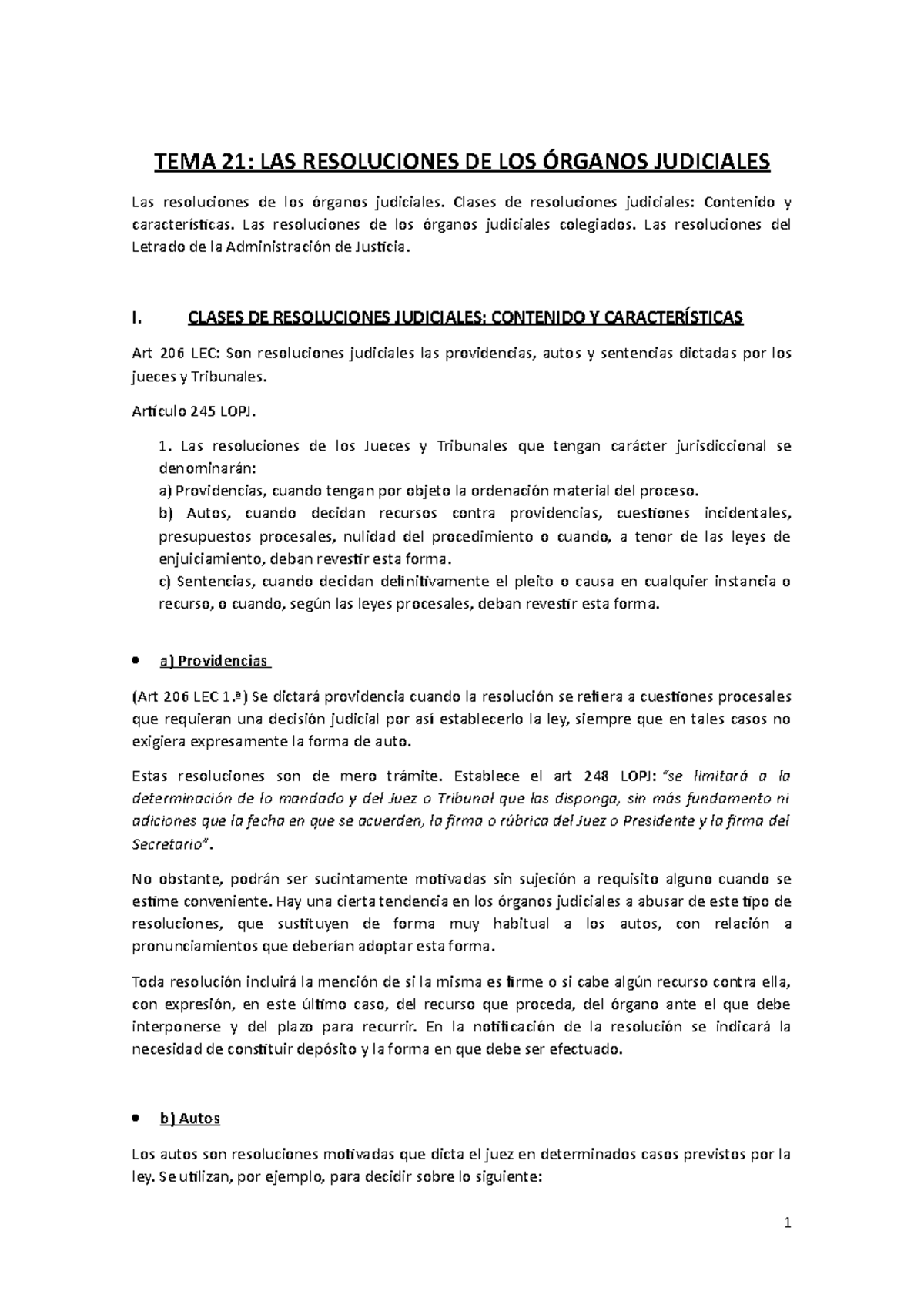 TEMA 21: CLASES Y CARACTERÍSTICAS DE LAS RESOLUCIONES JUDICIALES - Document Preview
