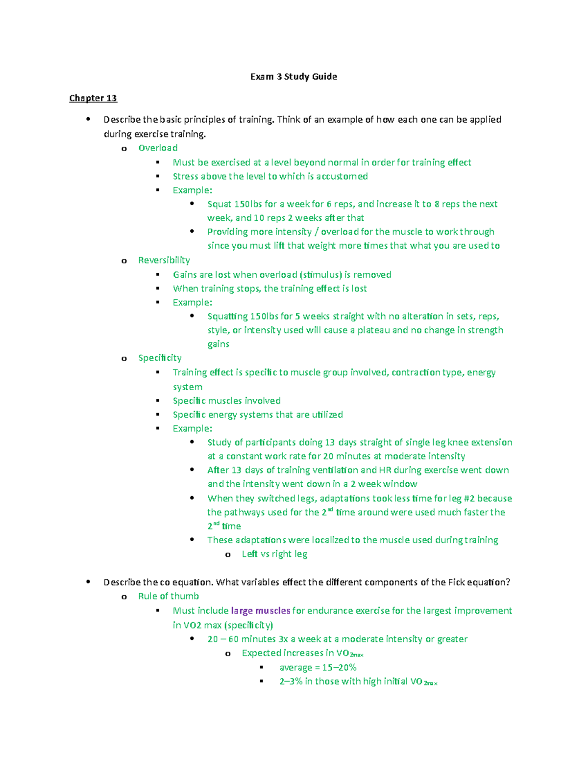 Exam 3 Study Guide: Key Concepts in Applied Exercise Physiology - Studocu