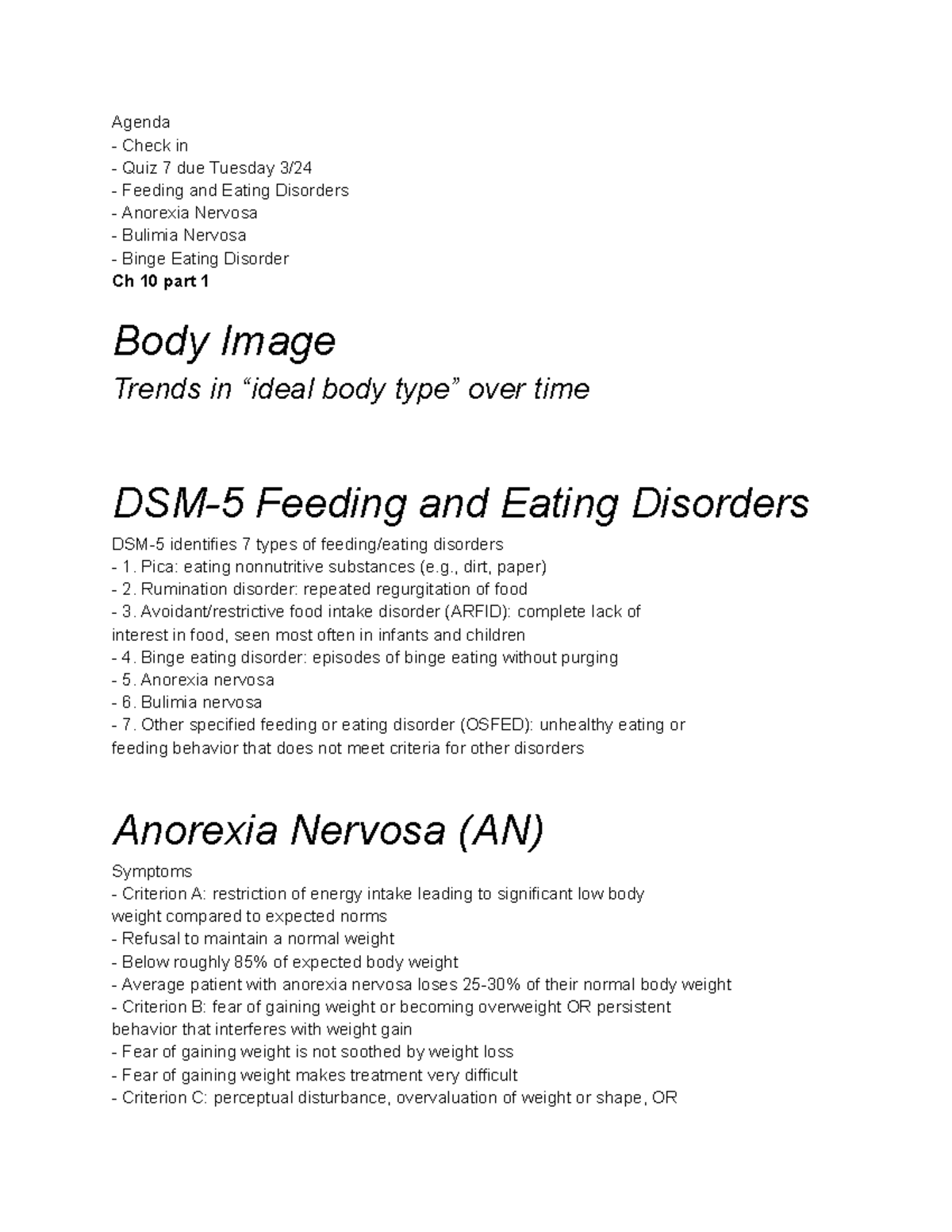 Lecture Notes: Feeding and Eating Disorders Overview - Studocu