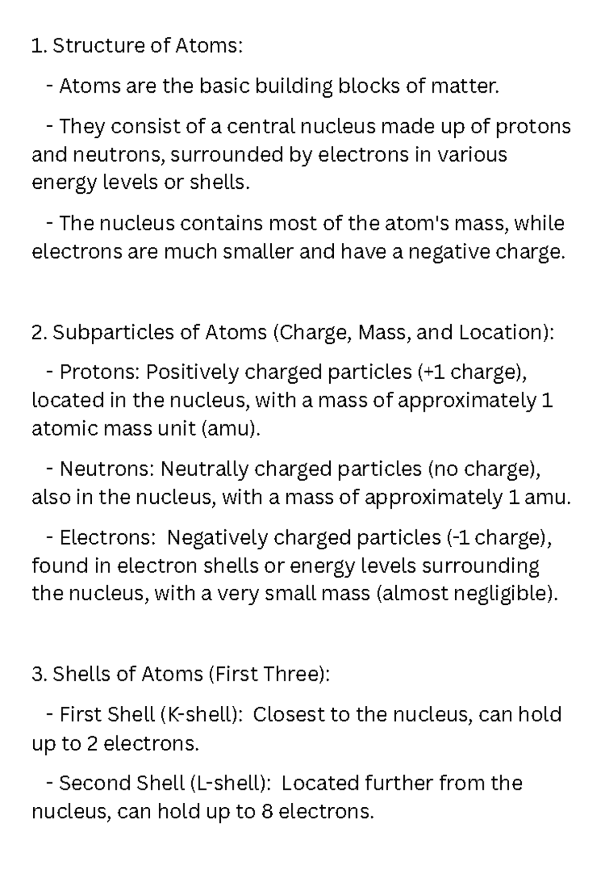 Chemistry 101: Structure of Atoms and Subatomic Particles - Studocu