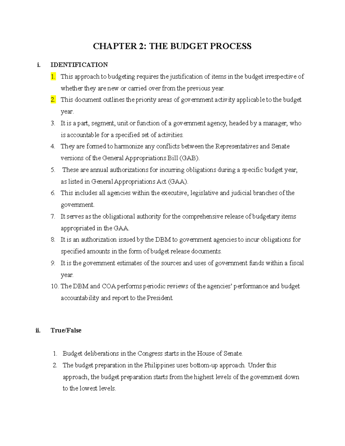 Chapter-2 2 - Reviewer - CHAPTER 2: THE BUDGET PROCESS i ...