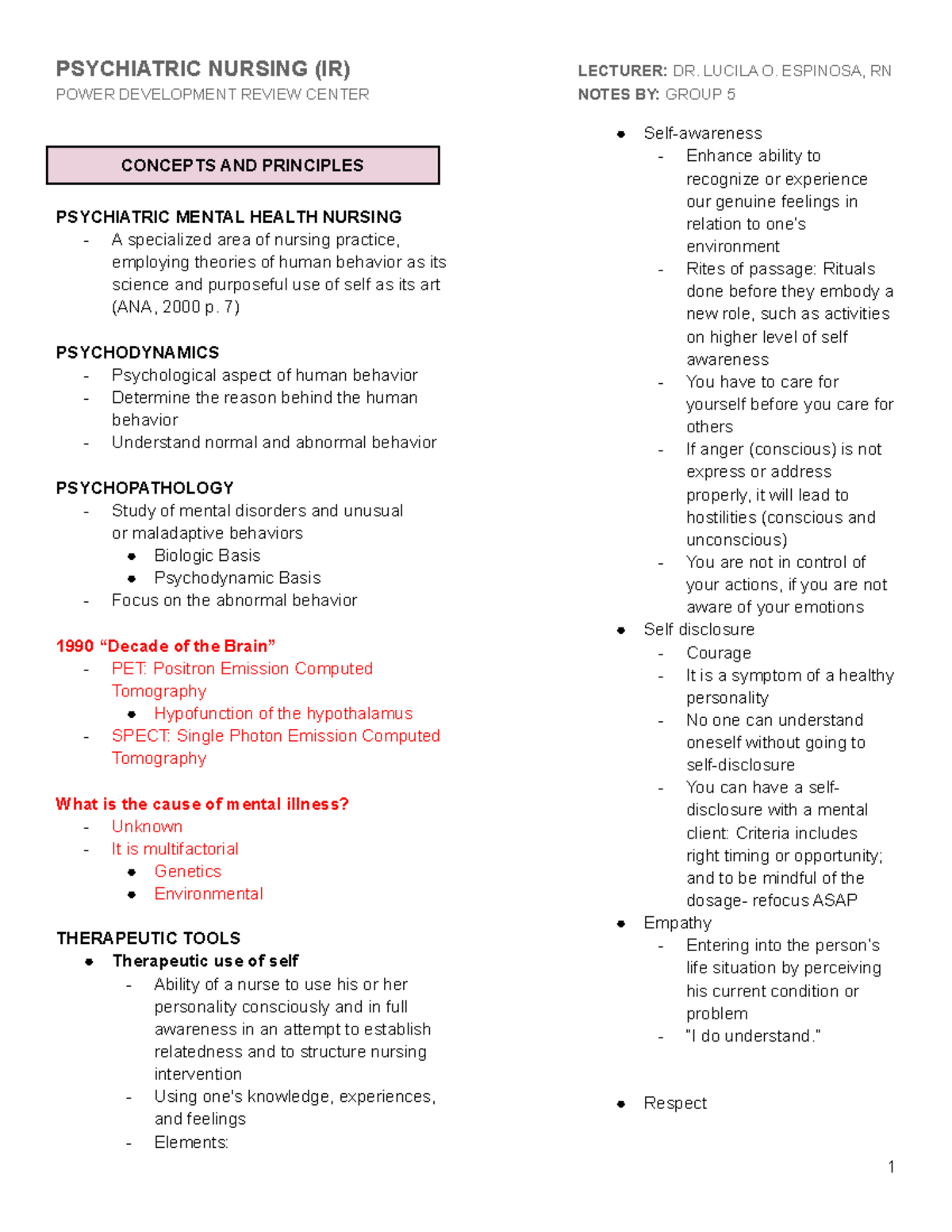 Psychiatric Nursing Notes: Comprehensive Review (IR) - Studocu
